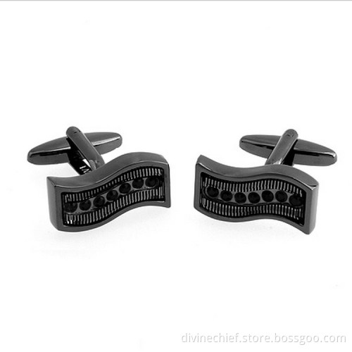 Titanium Plated Customized Shape CNC Inlaid Stones Men Stainless Steel Cufflinks